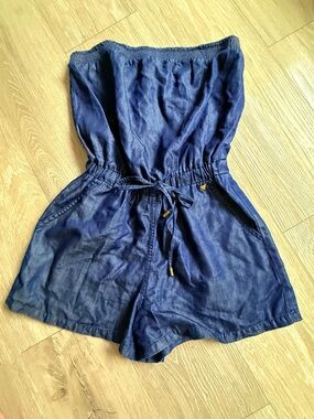 Guess Navy Blue High-Waist Strapless Romper Shorts